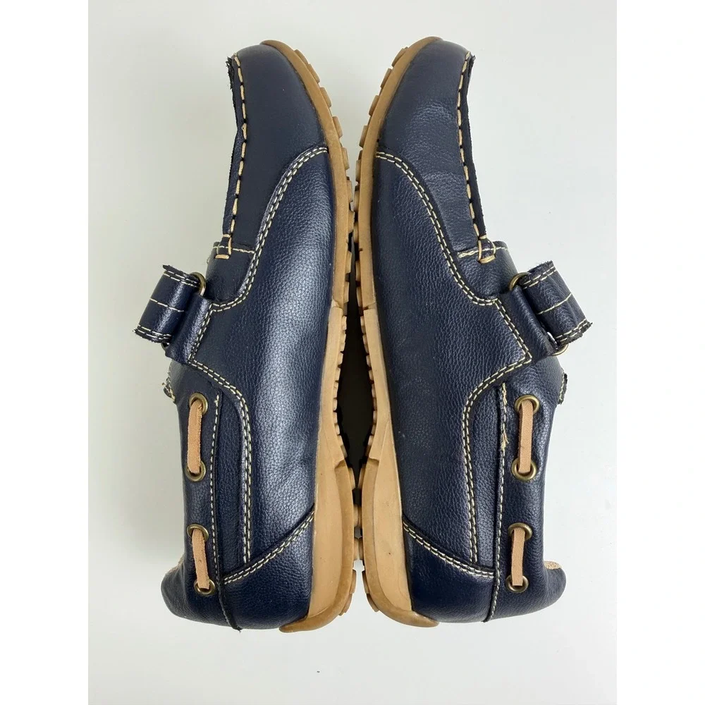 The Children's Place Boys Size 5 Navy Blue Boat Shoes Hook Loop Loafers Casual